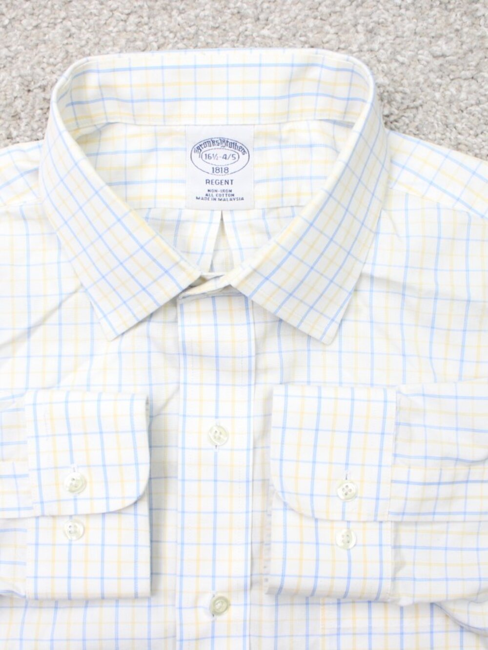 Brooks Brothers Shirt Mens 16 1/2, 4/5 Yellow/Blue Regent Non-Iron Cotton L/S